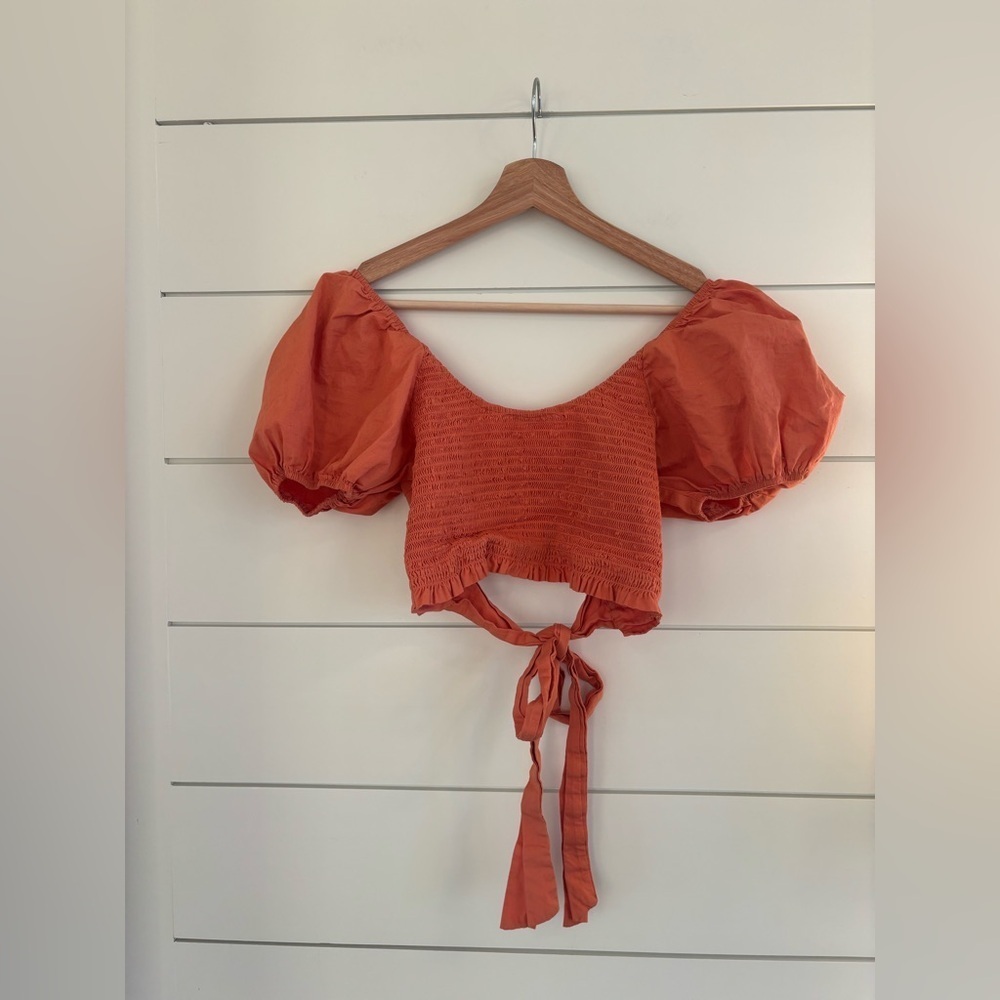 Altar’d State Puffy Sleeve Rust Crop Top